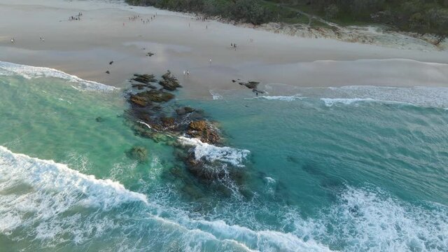 Frenchmans Beach In Point Lookout - Scenic Remote Beach With Rocky Outcrops In North Straddie, Moreton Bay, QLD, Australia. - aerial