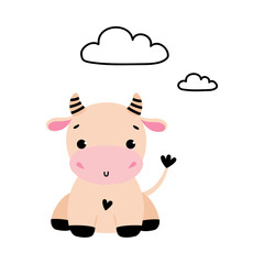 Cute Little Cow, Adorable Funny Farm Animal Cartoon Character Vector Illustration