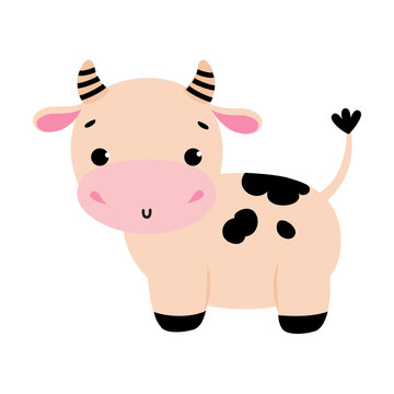 Cute Little Cow, Side View of Adorable Funny Farm Animal Cartoon Character Vector Illustration