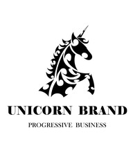 Line art vector logo Half body of unicorn. Suitable for use as logo.