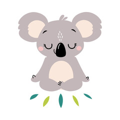 Obraz na płótnie Canvas Cute Koala Meditating in Lotus Position, Adorable Australian Animal Cartoon Character Vector Illustration