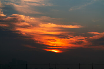 Beautiful dawn sky over city