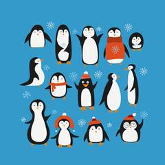 Funny Penguins family. Sketch for your design