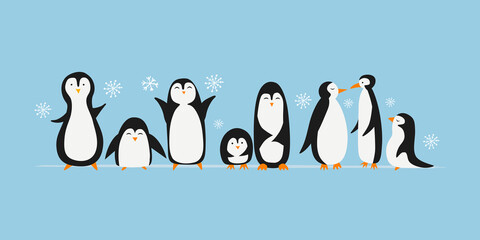 Fototapeta premium Funny Penguins family. Sketch for your design