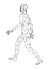 Wireframe walking man. Vector