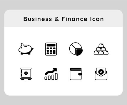 Business And Finance Piggy Bank Calculator Golden Vault Wallet Icon Icons Set Collection Collections Package White Isolated Background With Pictogram Outline Style