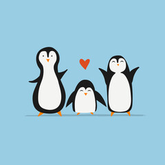 Obraz premium Funny Penguins family. Sketch for your design