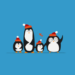 Funny Penguins family. Sketch for your design