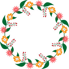 Vector colourful flowers round frame