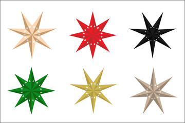Vector set of 6 hygge christmas stars