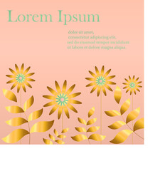 Vector card template with pink background and golden floral elements.