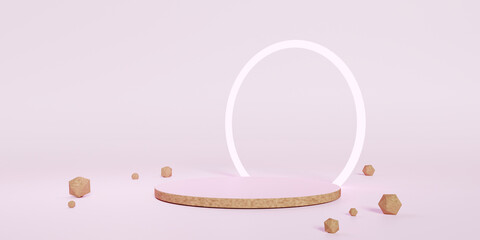 3D rendering of pedestal podium, Abstract minimal display empty space. Geometry podium for beauty cosmetic products.