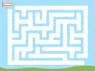 Maze. Zeppeling flying through the clouds. Educational game for children.