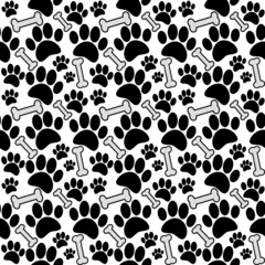Dog Paw Prints And Bones Vector Pattern