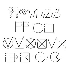 Planning pictograms. Checkboxes, arrows, eye, flags, priority. Thin line icons for web, applications and design. Minimalistic flat style. Set.
