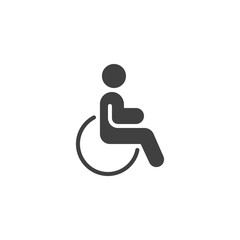 Handicapped person vector icon. Disabled man filled flat sign for mobile concept and web design. Accessibility wheelchair glyph icon. Symbol, logo illustration. Vector graphics