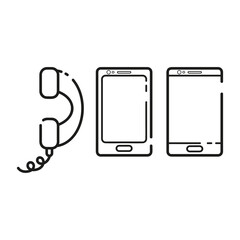 Smartphone. Old telephone receiver with a wire.  Thin line icons for web, applications and design. Minimalistic flat style. Set.