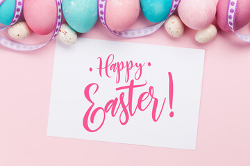 Easter greeting card with colorful easter eggs