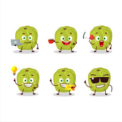 Amla cartoon character with various types of business emoticons