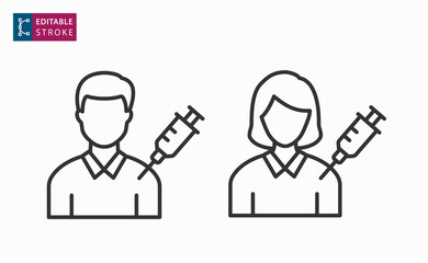 Vaccination line icon on white background. Editable stroke.