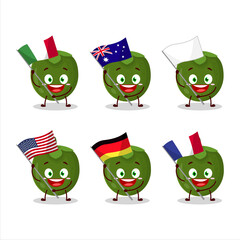 Black sapote cartoon character bring the flags of various countries
