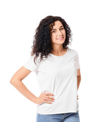 Fototapeta premium Portrait of young woman on white background