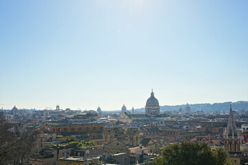 Fototapeta na wymiar Aerial wonderful view of Rome with roman square Piazza del Popolo, looking west from the Pincio in Rome, Italy - ピンチョの丘からの眺望 ローマ イタリア