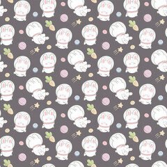 Seamless pattern rabbit in space background