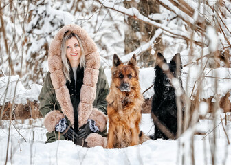Beautiful woman play with a dog,
