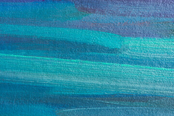 Abstract multicolored background with oil paint. Hand-textured background for the design. A mix of turquoise, green, blue and purple colors on canvas. Summer art background. The effect of sea waves.