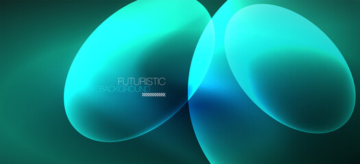 Neon ellipses abstract backgrounds. Shiny bright round shapes glowing in the dark. Vector futuristic illustrations for covers, banners, flyers and posters and other