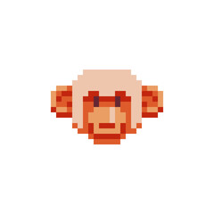 Fototapeta premium Monkey head in the shape of a square pixel art icon. Element design for stickers, logo, embroidery, mobile app. Isolated vector illustration.