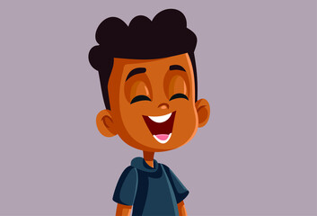 Happy African Boy Laughing Vector Cartoon