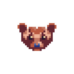 Fototapeta premium Bear icon. Pixel art video game character. Flat style. Knitted design. Pixel art 8-bit style. Isolated vector illustration.