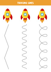 Trace the lines with cartoon space rocket.