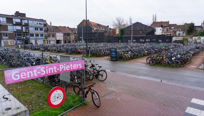 Lots Bicycles Parked Ghent Belgium
