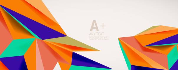 Obraz premium Vector triangle geometric backgrounds. Low poly 3d shape on light backdrop. Vector illustration for covers, banners, flyers and posters and other designs