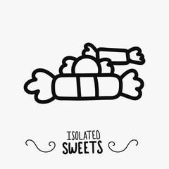 Doodle candy vector in isolation on white background. Hand drawn linear sweets symbol, celebration icon