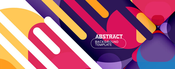 Flat geometric round shapes and dynamic lines, abstract background. Vector illustration for placards, brochures, posters and banners