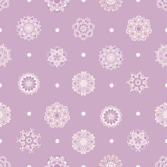 White snowflakes floral ornaments  mandala winter snow seamless vector pattern design