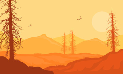 Warm atmosphere on afternoon with stunning desert scenery. Vector illustration