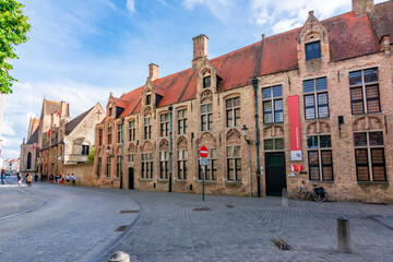 Fototapeta na wymiar Archeological museum on streets of old Bruges, Belgium