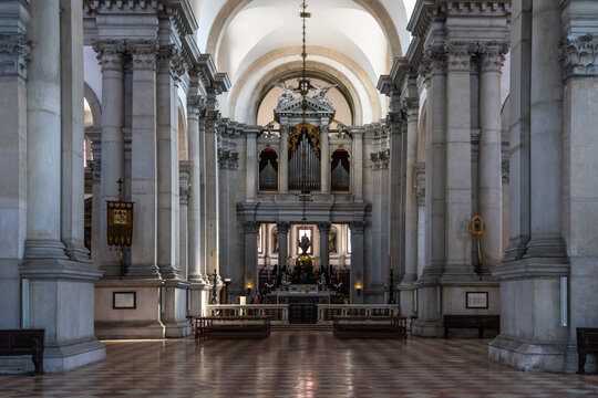 Interior of San Giorgio Maggiore Church, built in 16th century and designed by by Andrea Palladio, Venice, Italy