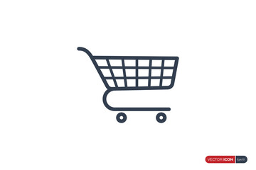 Shopping Cart Icon Line isolated on White Background. Flat Vector Illustration Usable for Web and Mobile Apps. Shopping Trolley Vector Icon Design Template Element.