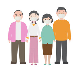 Obraz premium マスクを着けて並んで立っている中年男女たち