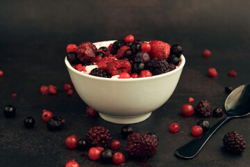 natural yogurt and red berries