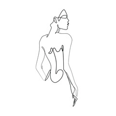 Woman abstract silhouette, continuous line drawing, small tattoo, print for clothes and logo design, emblem or logo design, silhouette one single line on white background, isolated vector illustration