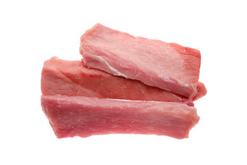 Overhead view of raw pork fillet isolated on white