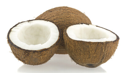 Coconuts isolated on white background close-up.