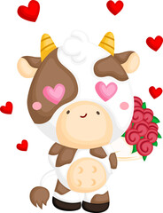 a vector of a cute cow in love
